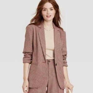 A NEW DAY Boyfriend Blazer Brown Plaid Burnt Orange Womens Medium